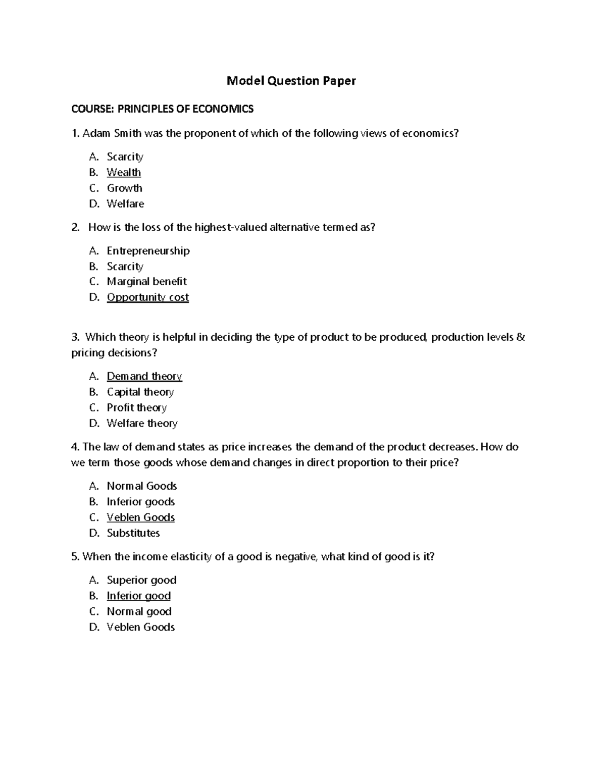 PEM MCQ Sample Ques MBA Sem 1 - Model Question Paper COURSE: PRINCIPLES ...