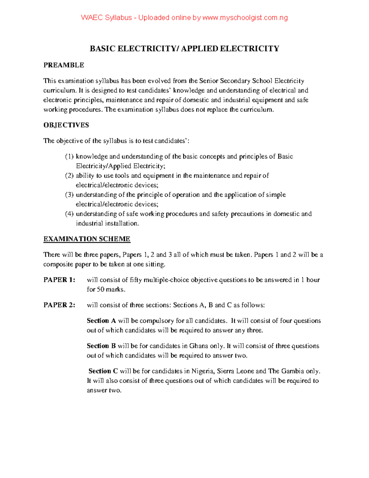 Applied Electricity OR Basic Electricity BASIC ELECTRICITY/ APPLIED