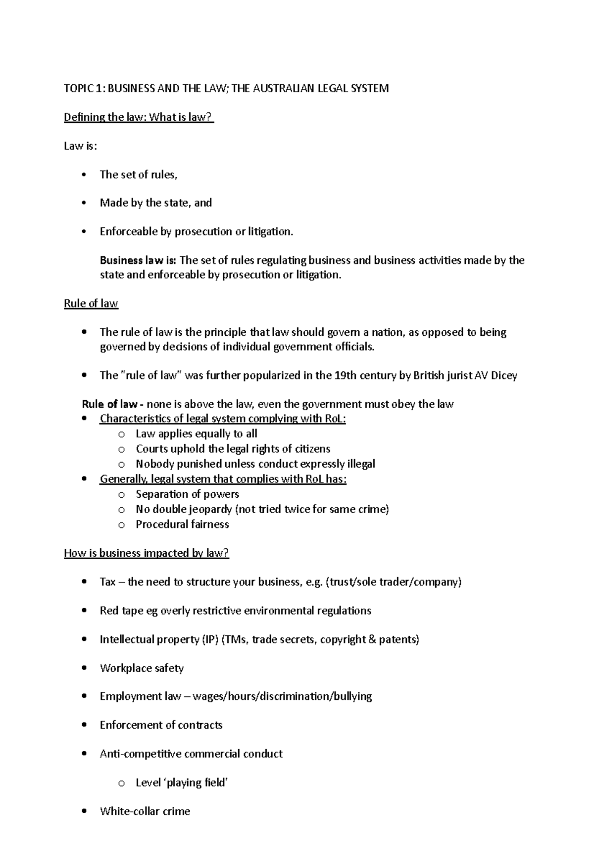 Lec 1 copy - Lecture one notes for business law rough copy and un ...
