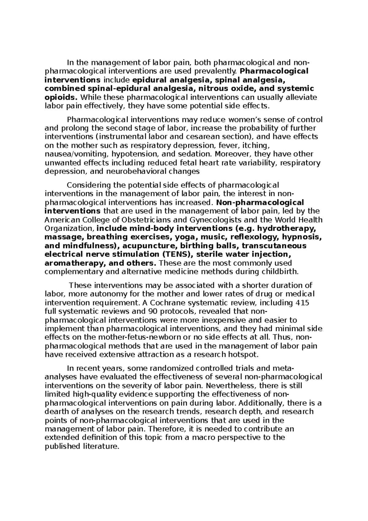 Maternal and Child Health Nursing - In the management of labor pain ...