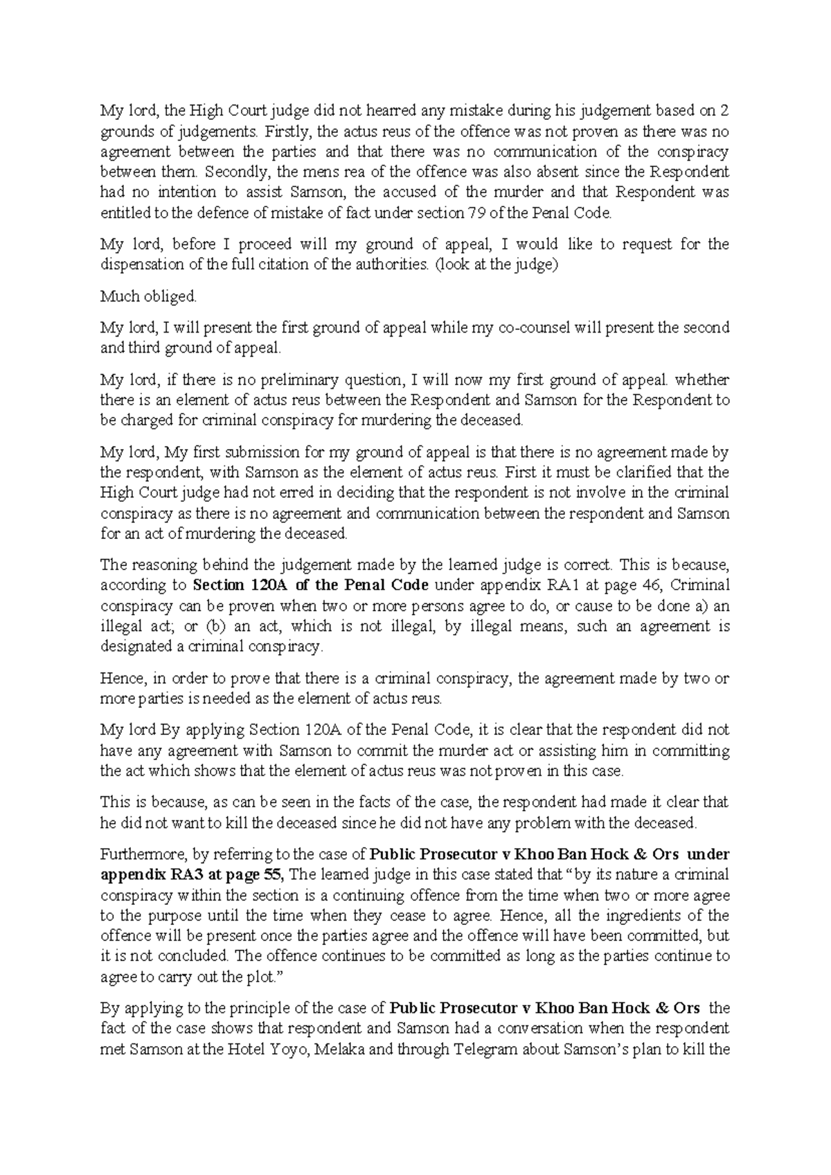 Mooting script My lord, the High Court judge did not hearred any