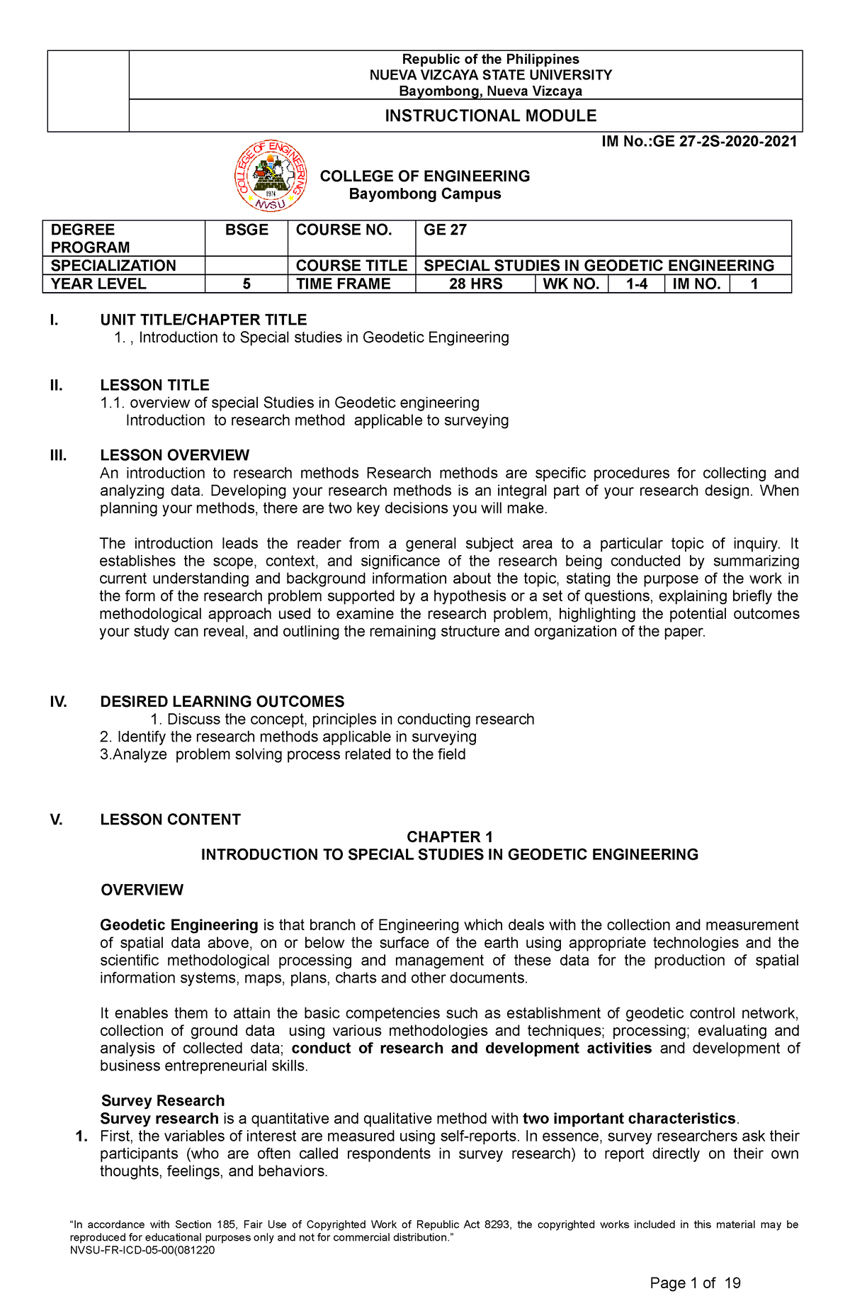 research proposal related to geodetic engineering