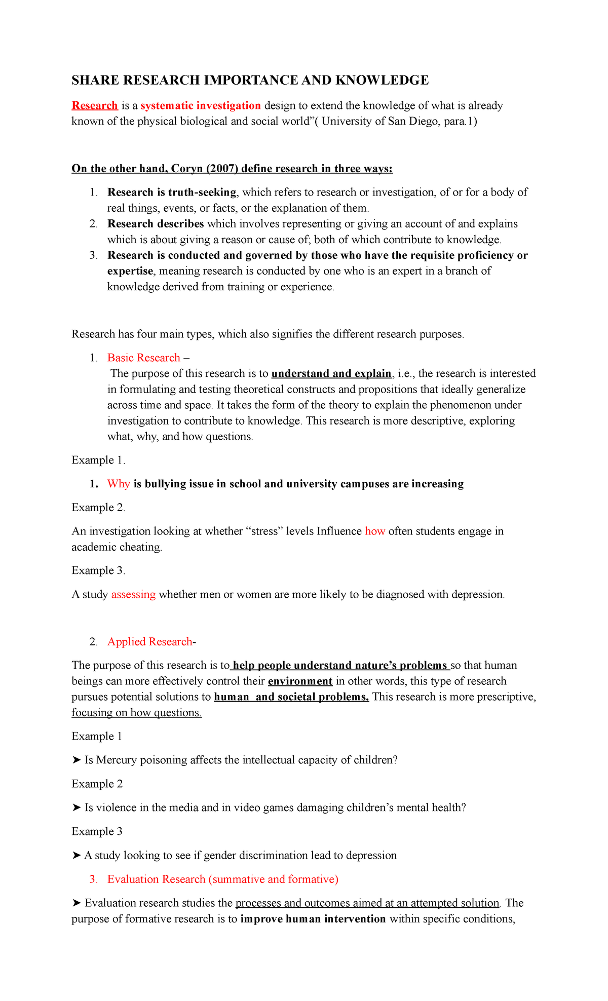 PR 1 - Notes in PRACTICAL RESEARCH - SHARE RESEARCH IMPORTANCE AND ...