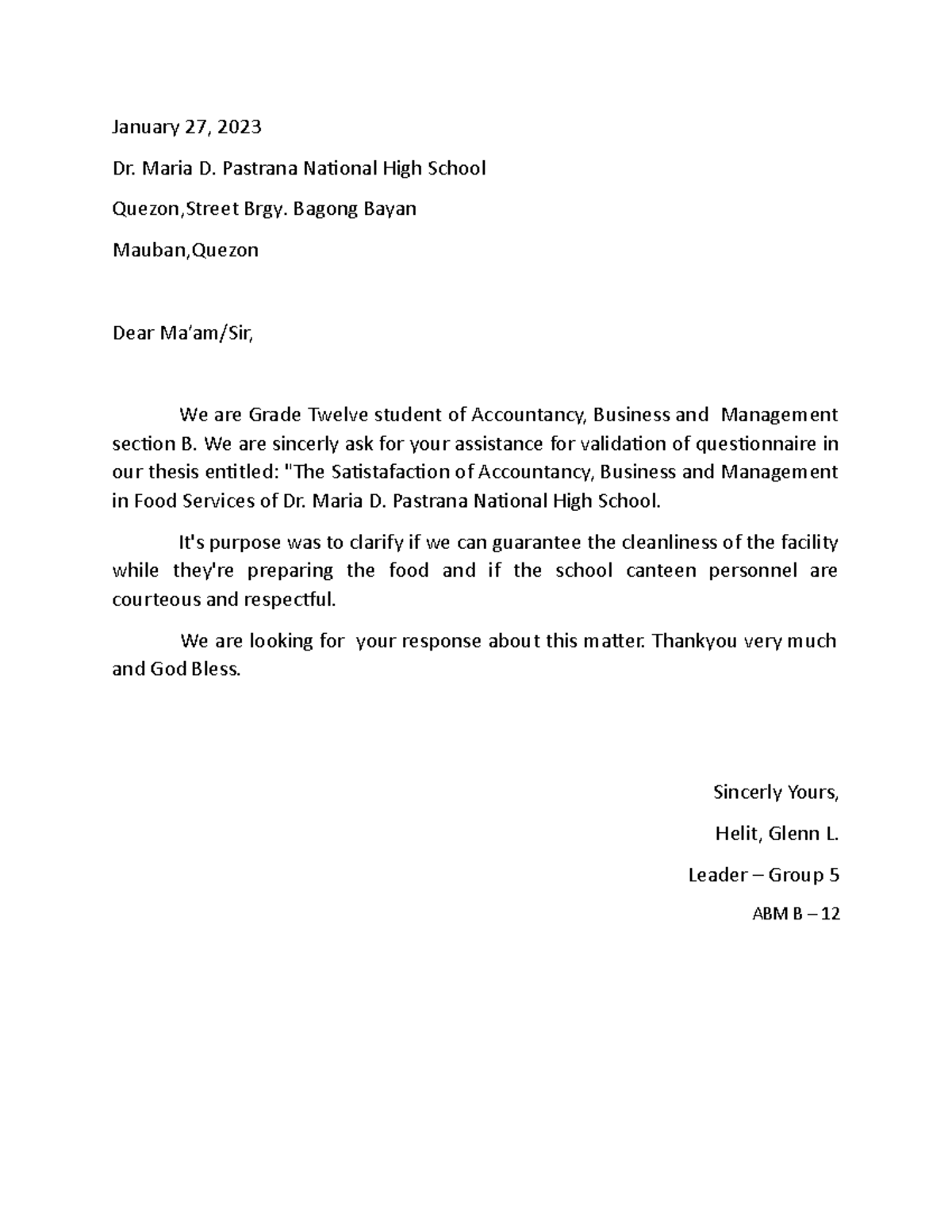 Validation Letter - brief info - January 27, 2023 Dr. Maria D. Pastrana ...