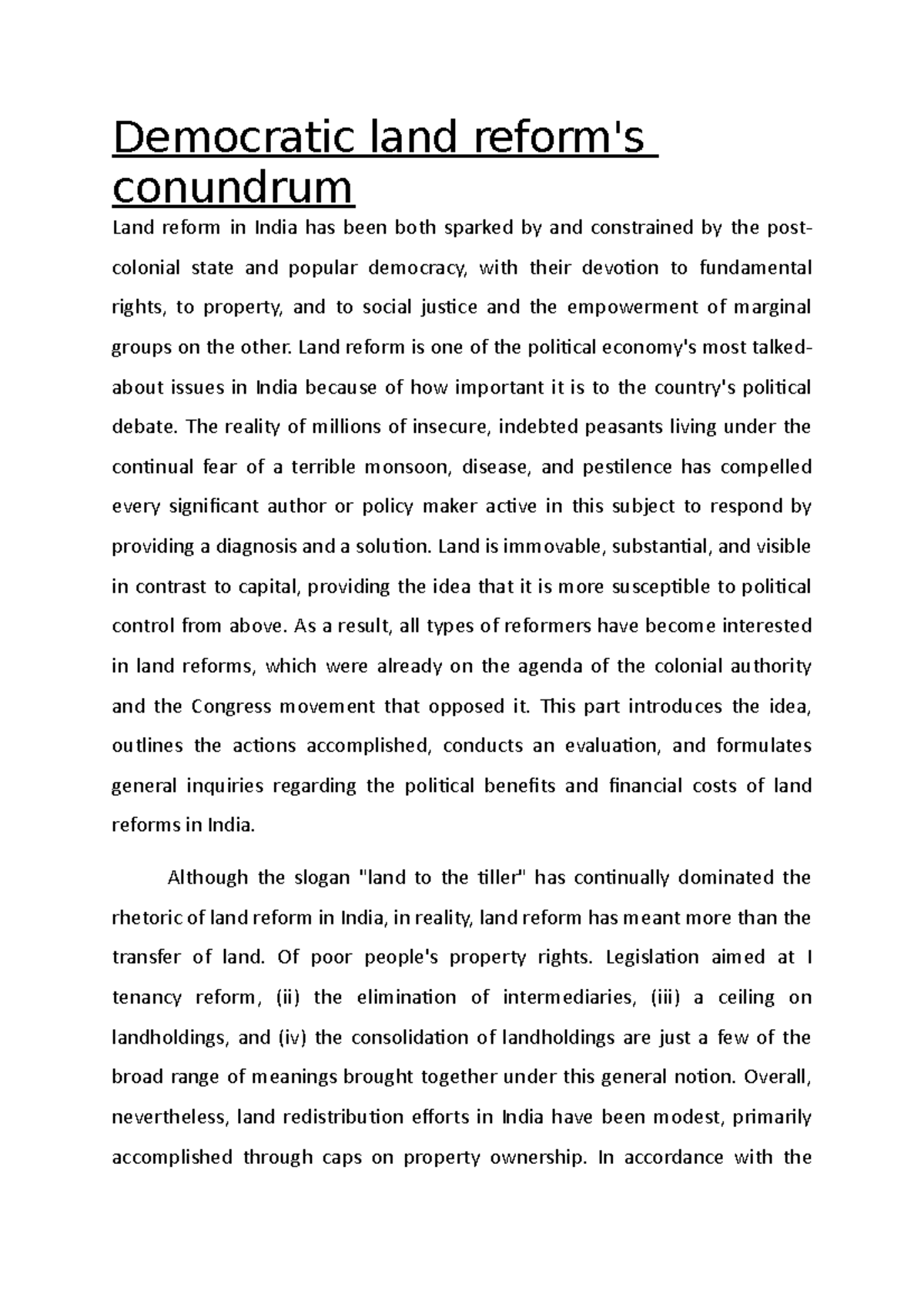 Democratic land reform's conundrum - Democratic land reform's conundrum ...