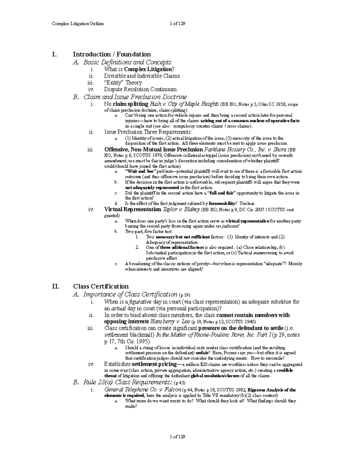 Complex Litigation 1 of 129 Introduction / Foundation A. Basic