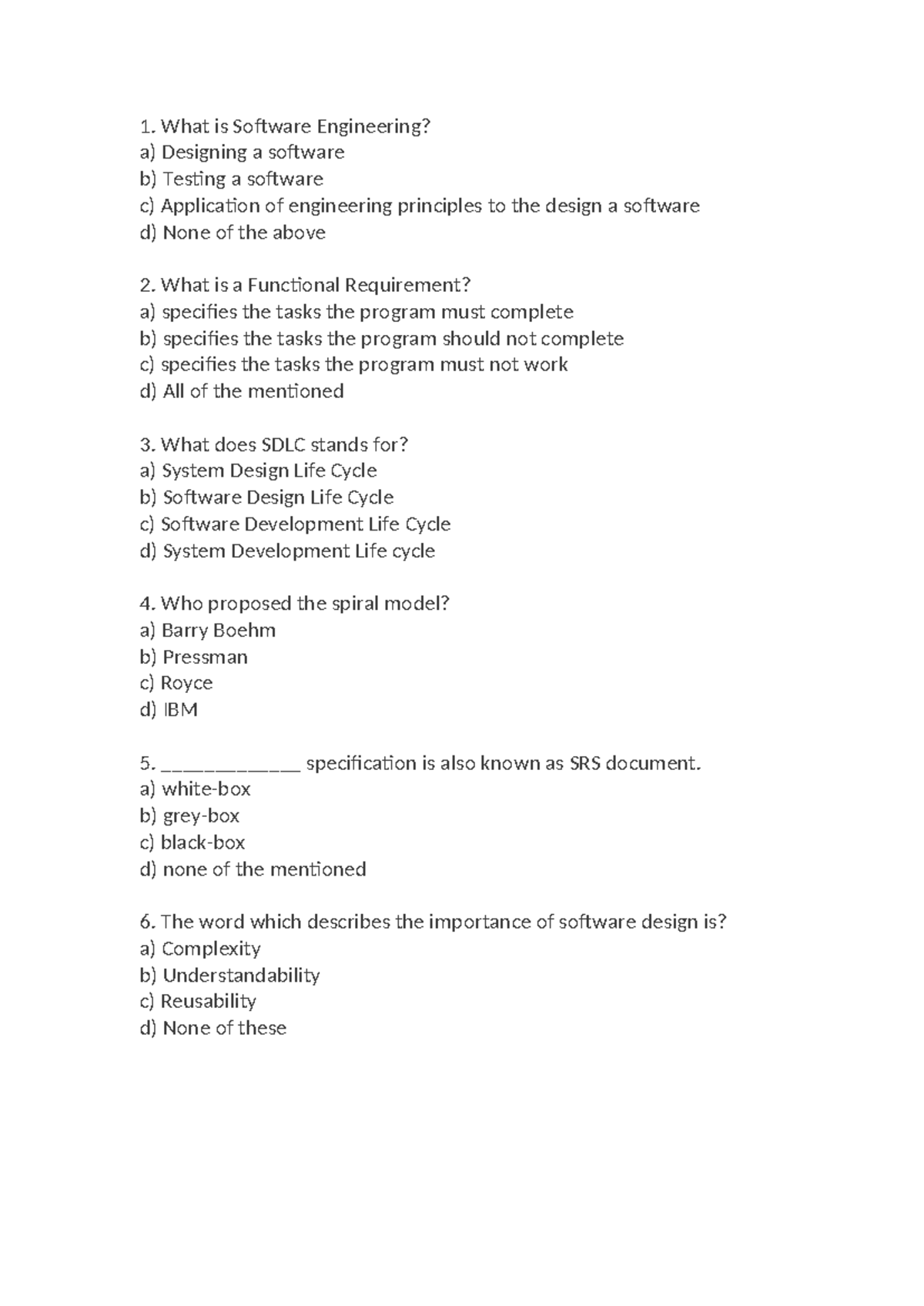Test1 MCQ - lkkljlknkjbnkjlbkj - What is Software Engineering? a ...