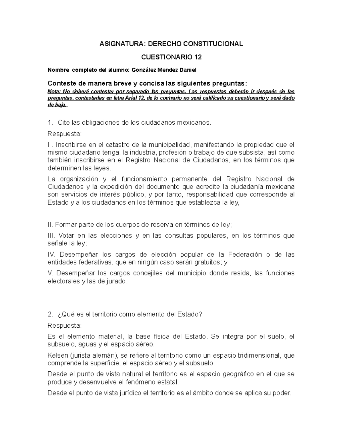 Examen Constitucional - ASIGNATURA: DERECHO CONSTITUCIONAL CUESTIONARIO ...