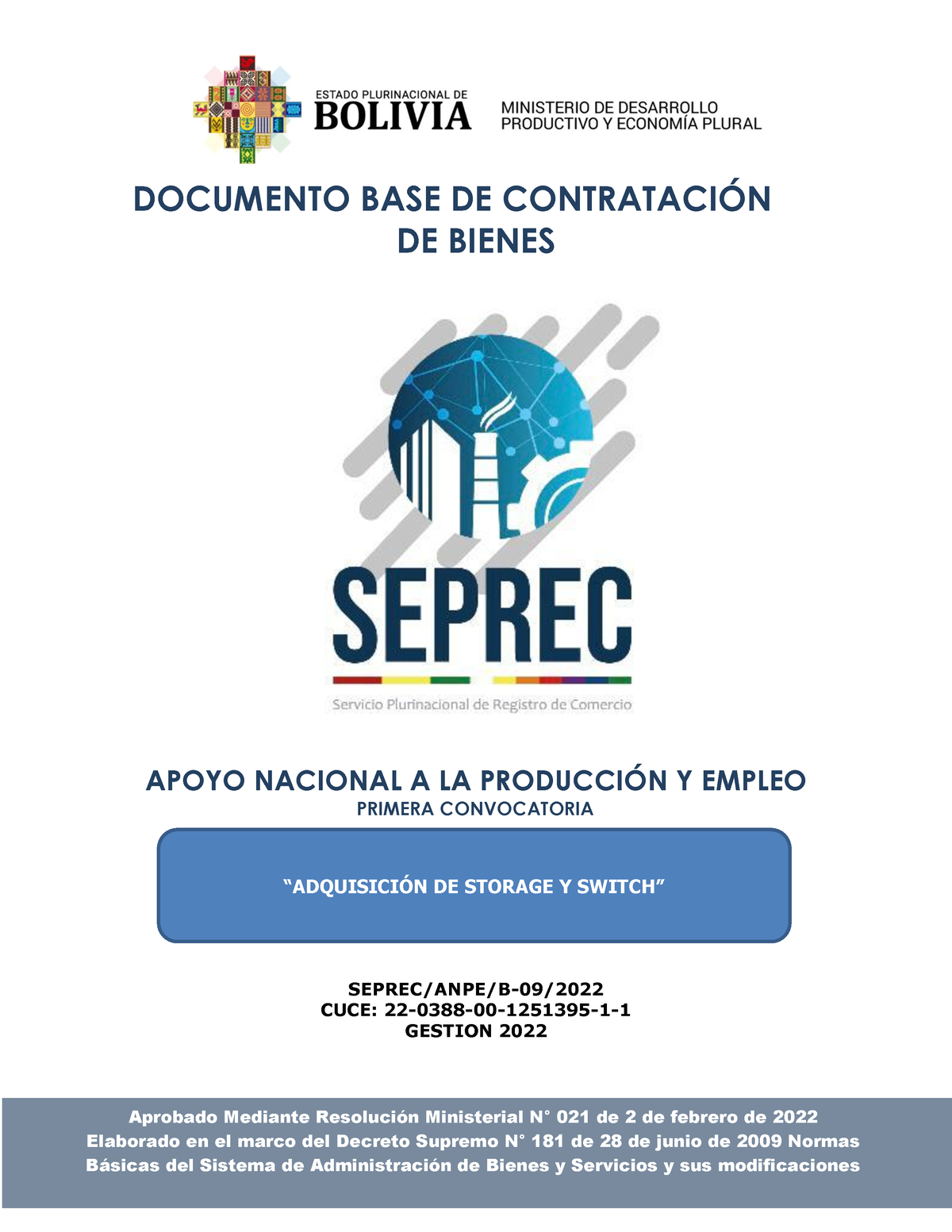 DBC Seprec ANPE B 09 2022 - DOCUMENTO BASE DE CONTRATACI”N DE BIENES ...