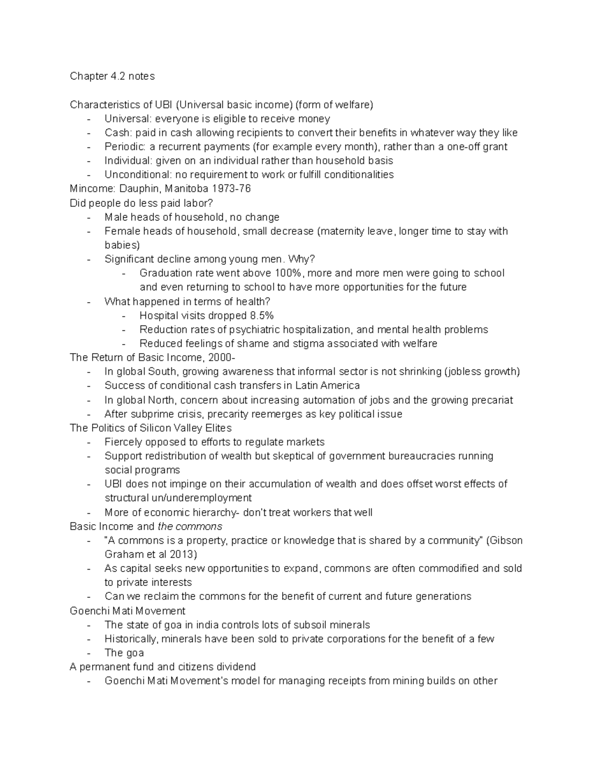 Chapter 4.2 notes - Chapter 4 notes Characteristics of UBI (Universal ...