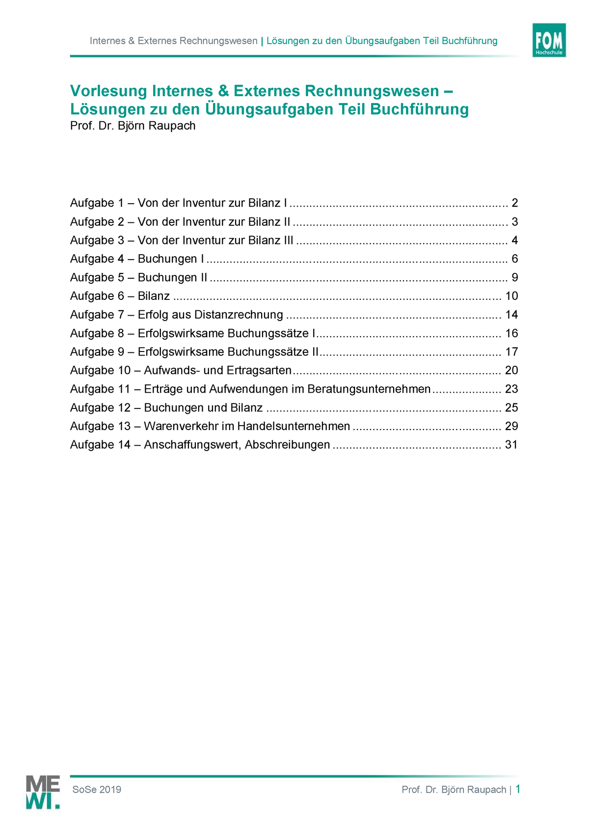 Buchführung Und Bilanzierung - Lösungen - Internes & Externes ...