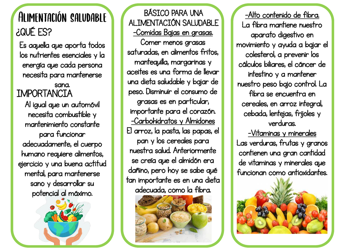 Alimentación Saludable Tríptico Es Aquella Que Aporta Todos Los Nutrientes Esenciales Y La 4356