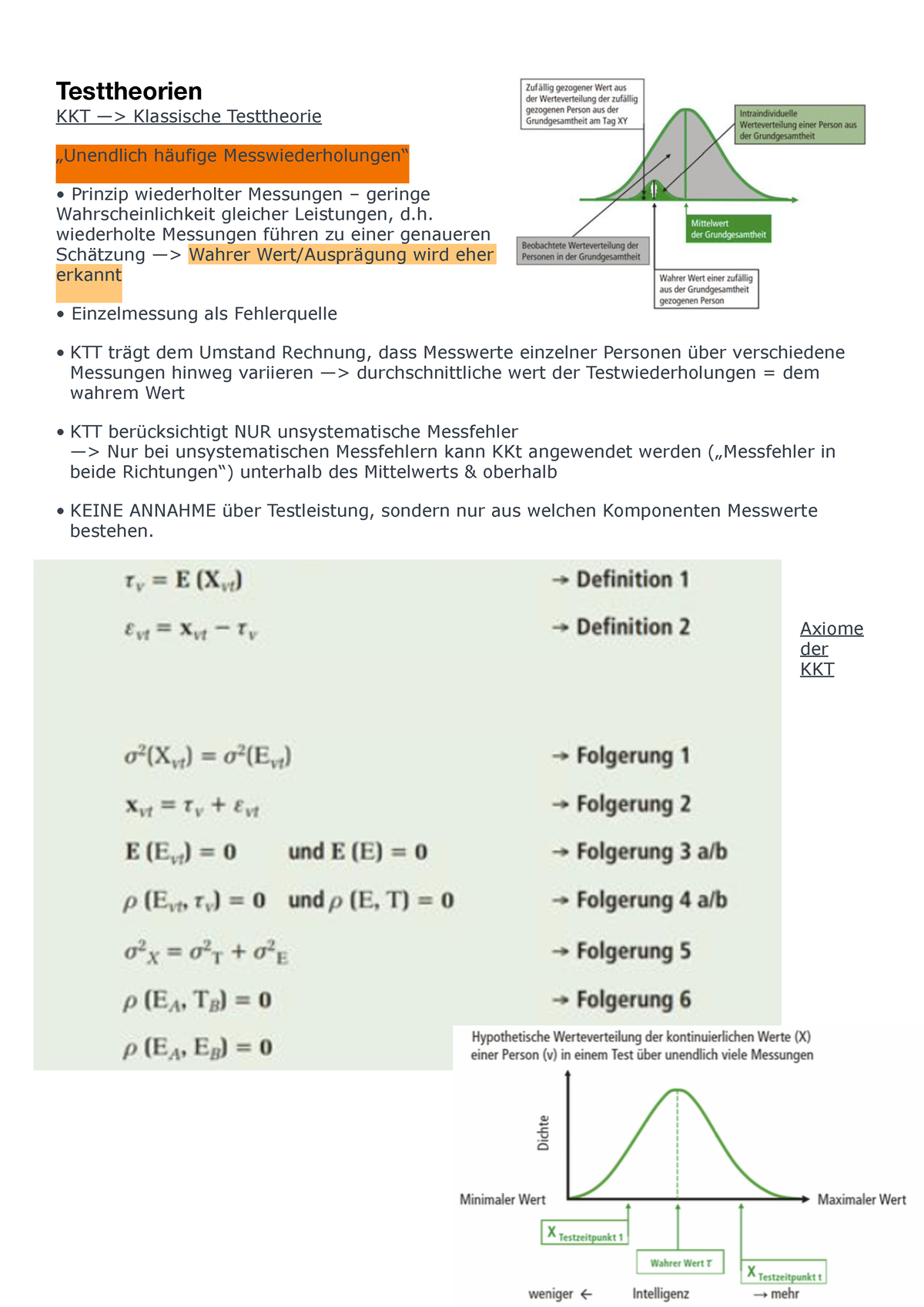 Testtheorie Zusammenfassung - Testtheorien KKT —> Klassische ...