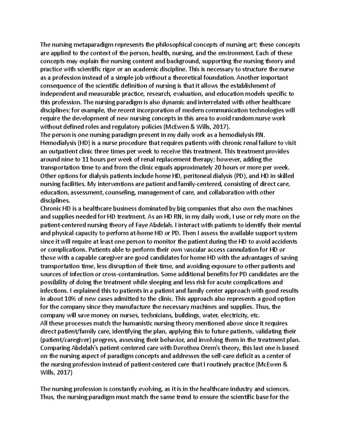 Disc 2 WK2 - Discussion 2 week 2 - The nursing metaparadigm represents ...