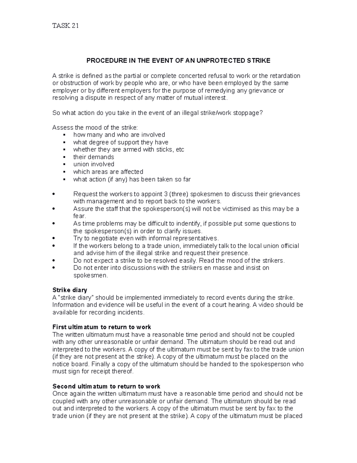 Task 21 - notes - TASK 21 PROCEDURE IN THE EVENT OF AN UNPROTECTED ...