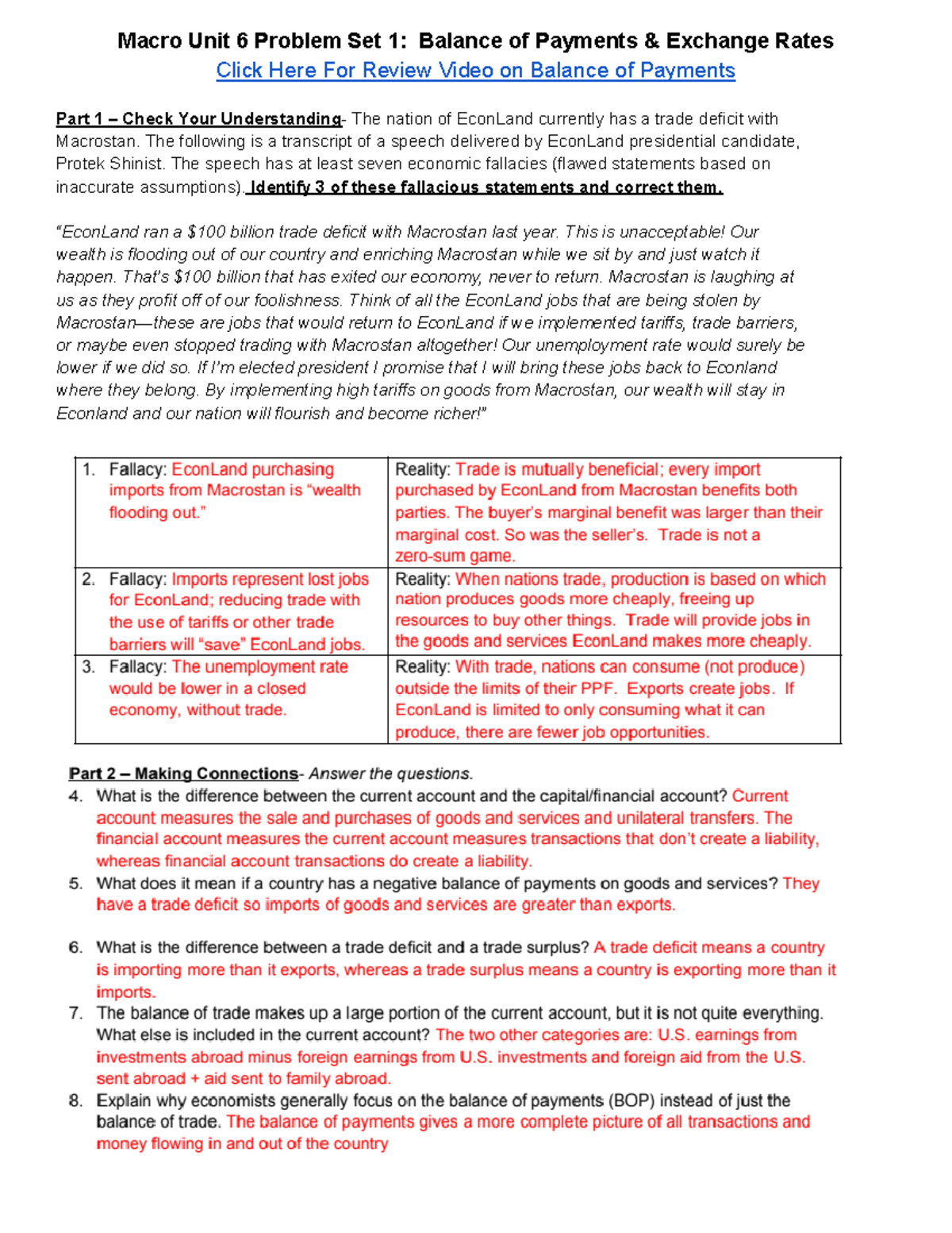 01. KEY Macro Unit 6 Problem Set 1 - Macro Unit 6 Problem Set 1 ...