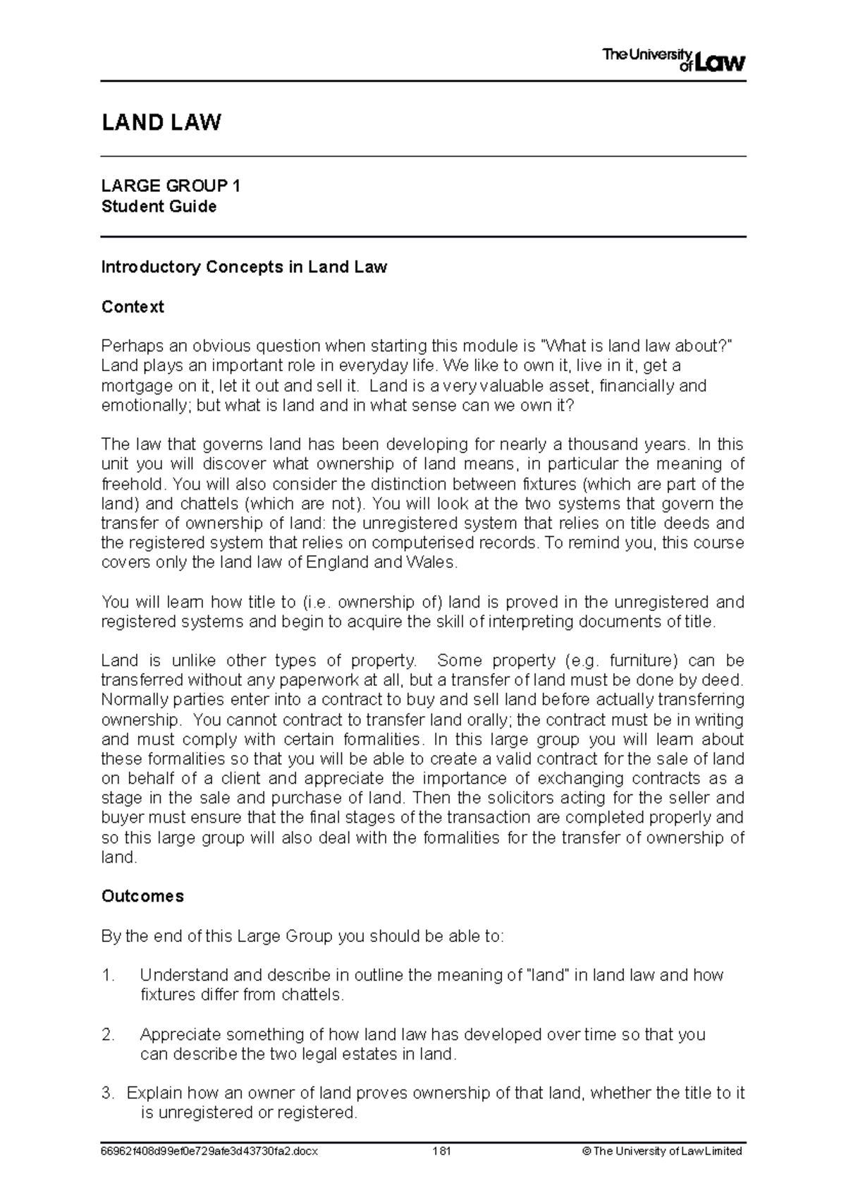 Land Large Group 1 - LAND LAW LARGE GROUP 1 Student Guide Introductory ...
