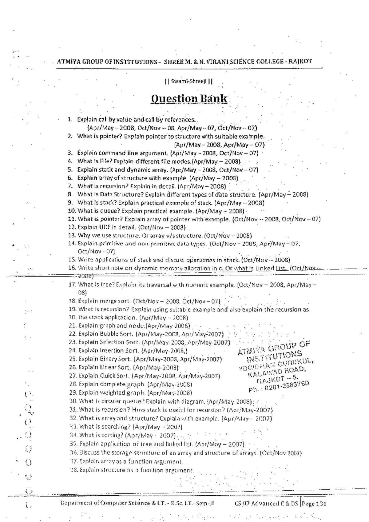 Data Structure (Question Bank and MCQs ) - Studocu
