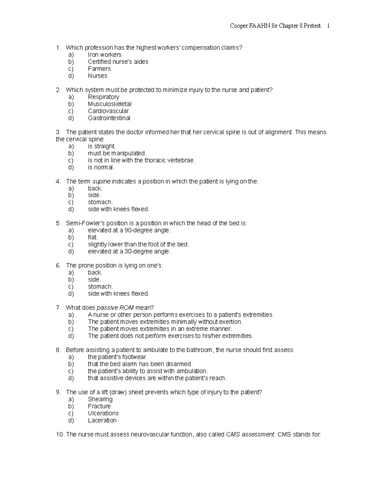 Chapter 008 - Cooper FAAHN 8e Chapter 8 Pretest 1 Which Profession Has ...