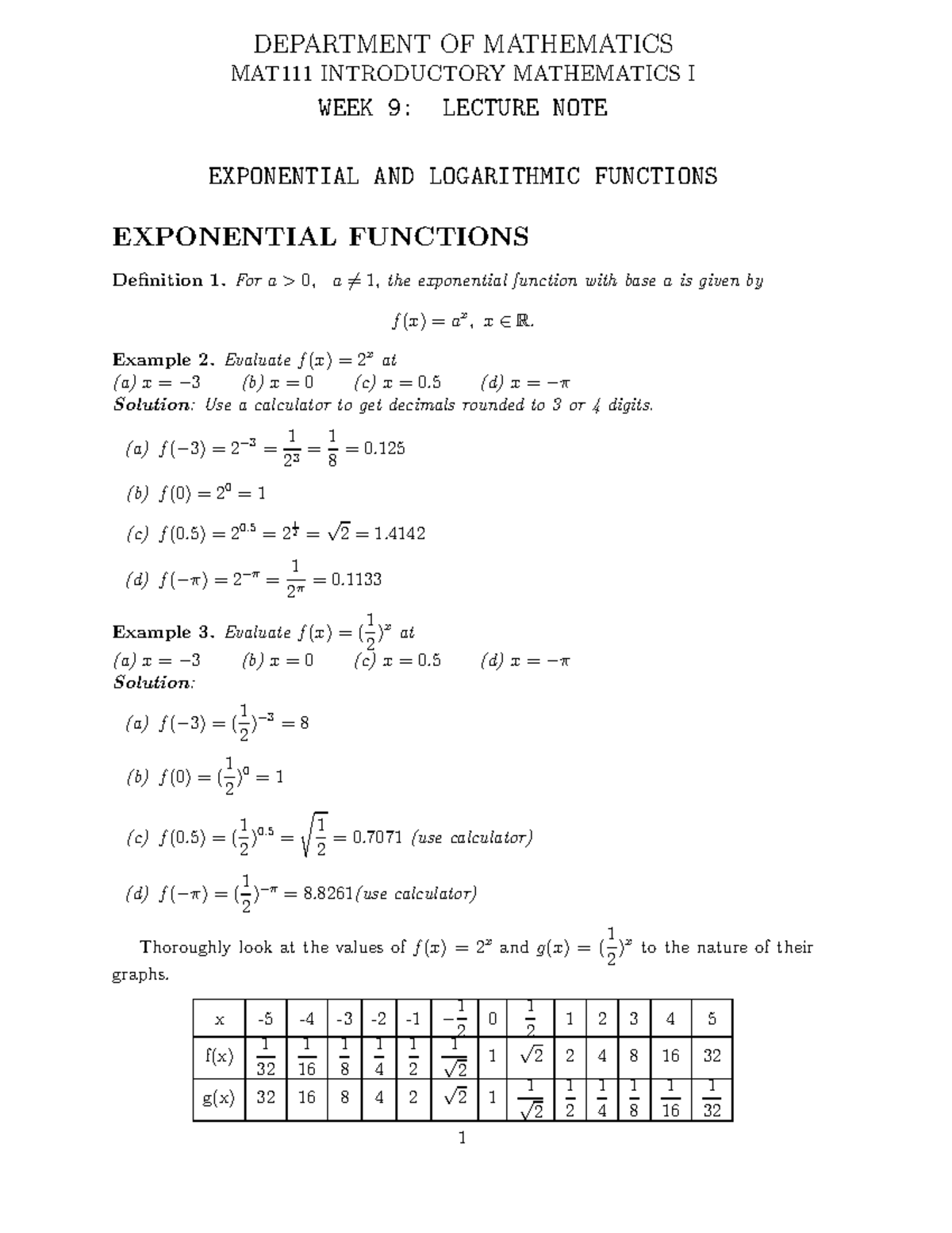 MAT111 Week 9 Lecture Note - DEPARTMENT OF MATHEMATICS MAT111 ...