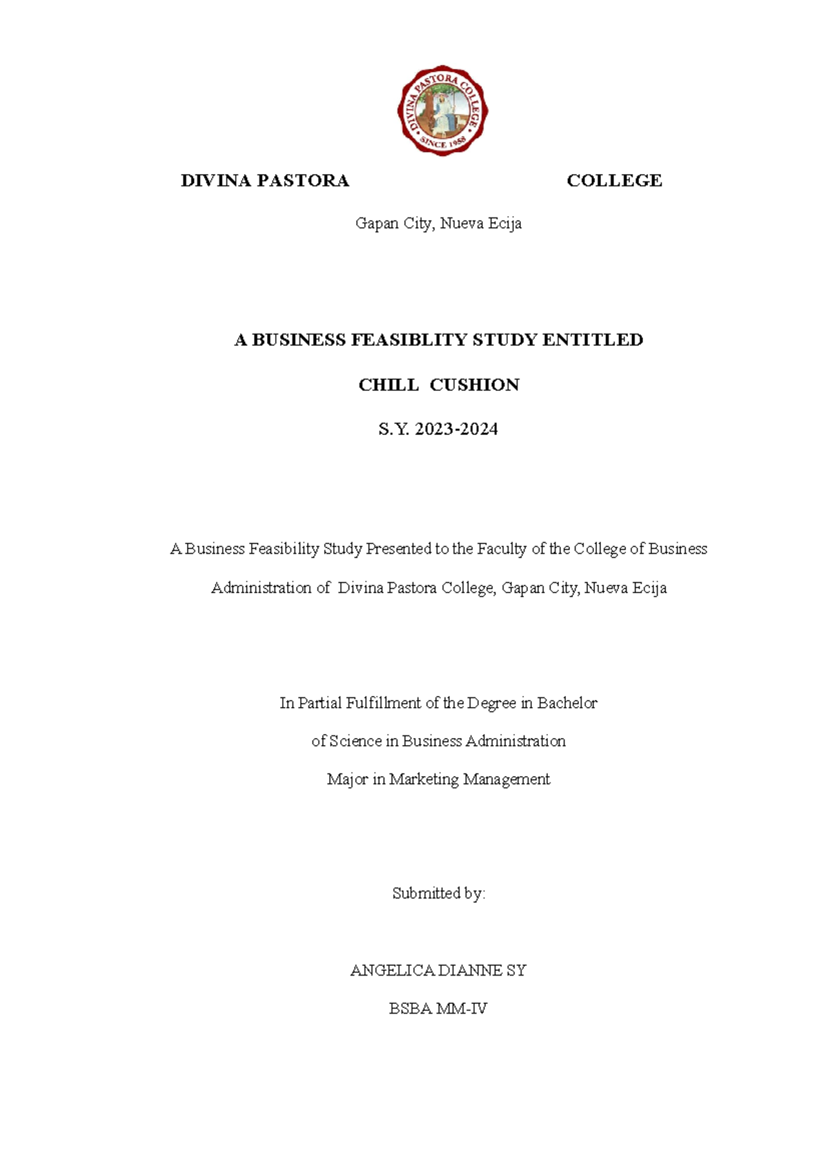Sy Feasib - DIVINA PASTORA COLLEGE Gapan City, Nueva Ecija A BUSINESS ...