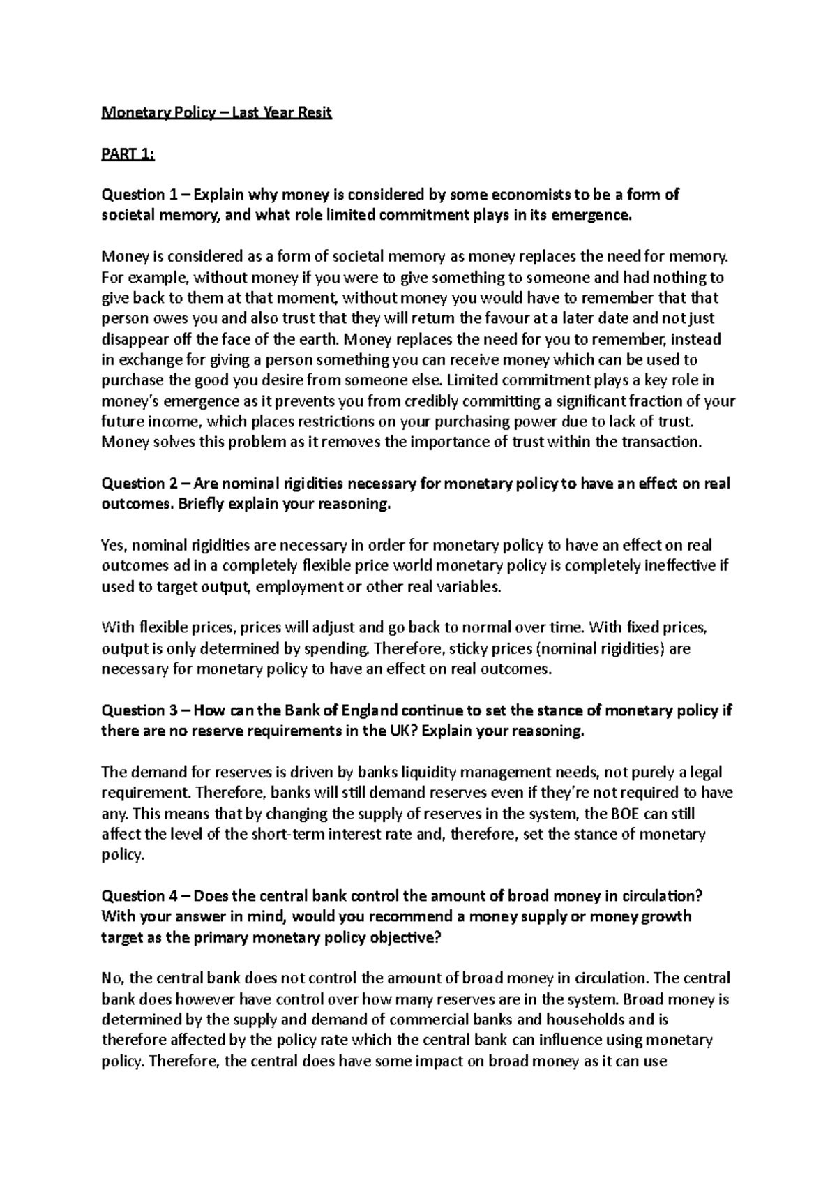 Test 1 4 May 2018, questions and answers - Monetary Policy – Last Year ...