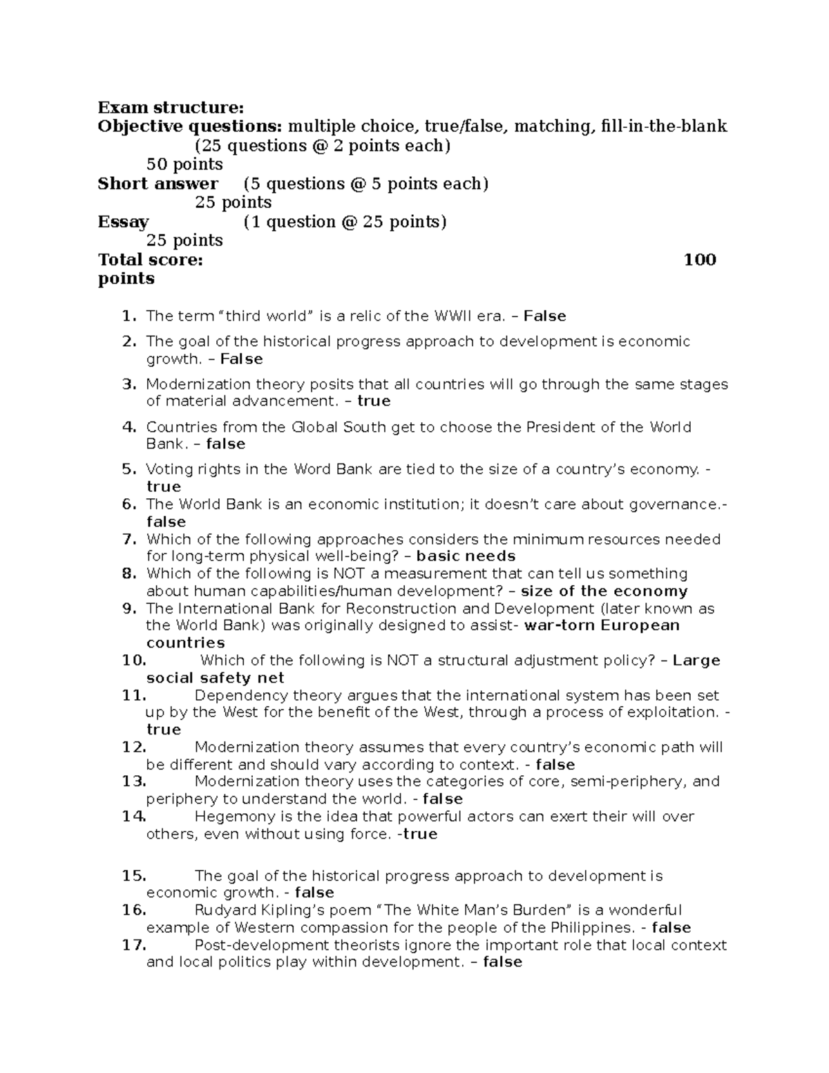 Final Exam Written Study Guide - Exam Structure: Objective Questions ...