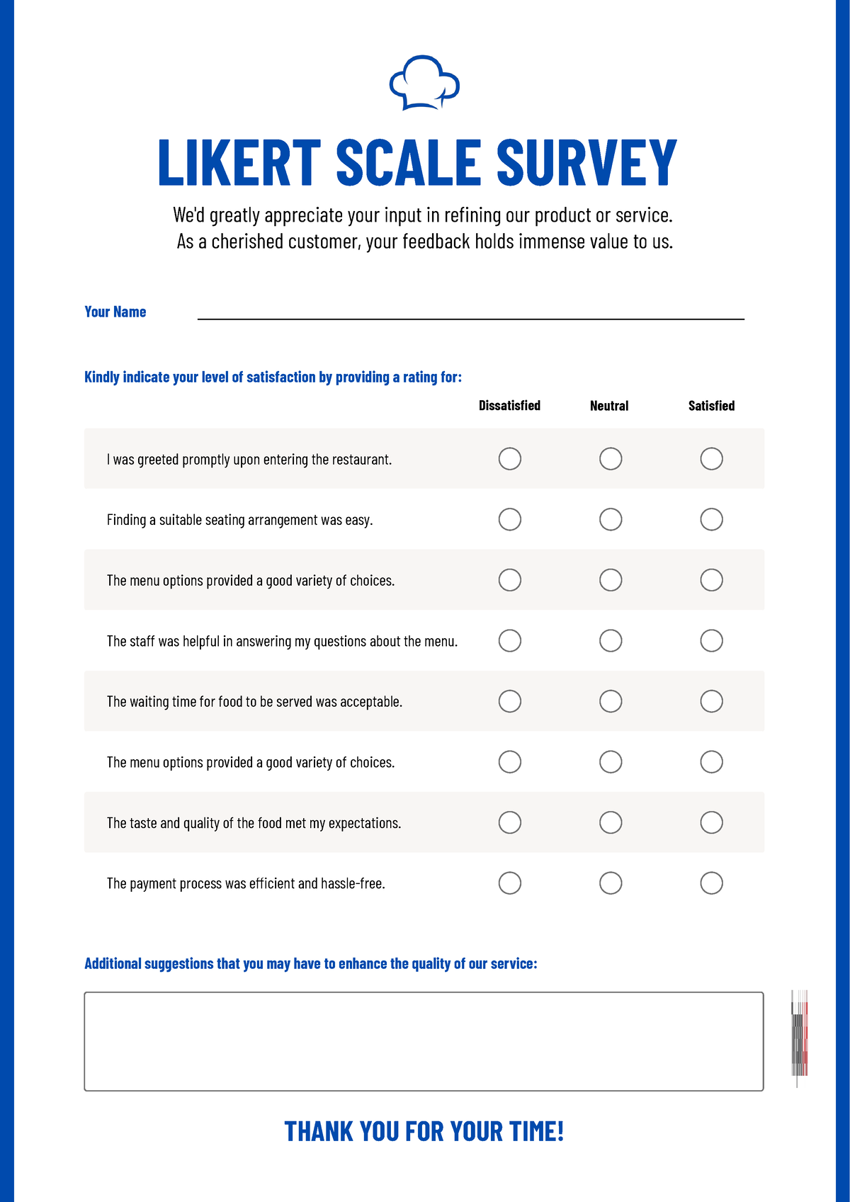 Likert Scale Survey Template - We'd Greatly Appreciate Your Input In 