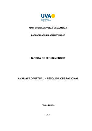 AVA1 Pesquisa Operacional. Programação Linear - 1 Questão -Uma Empresa ...