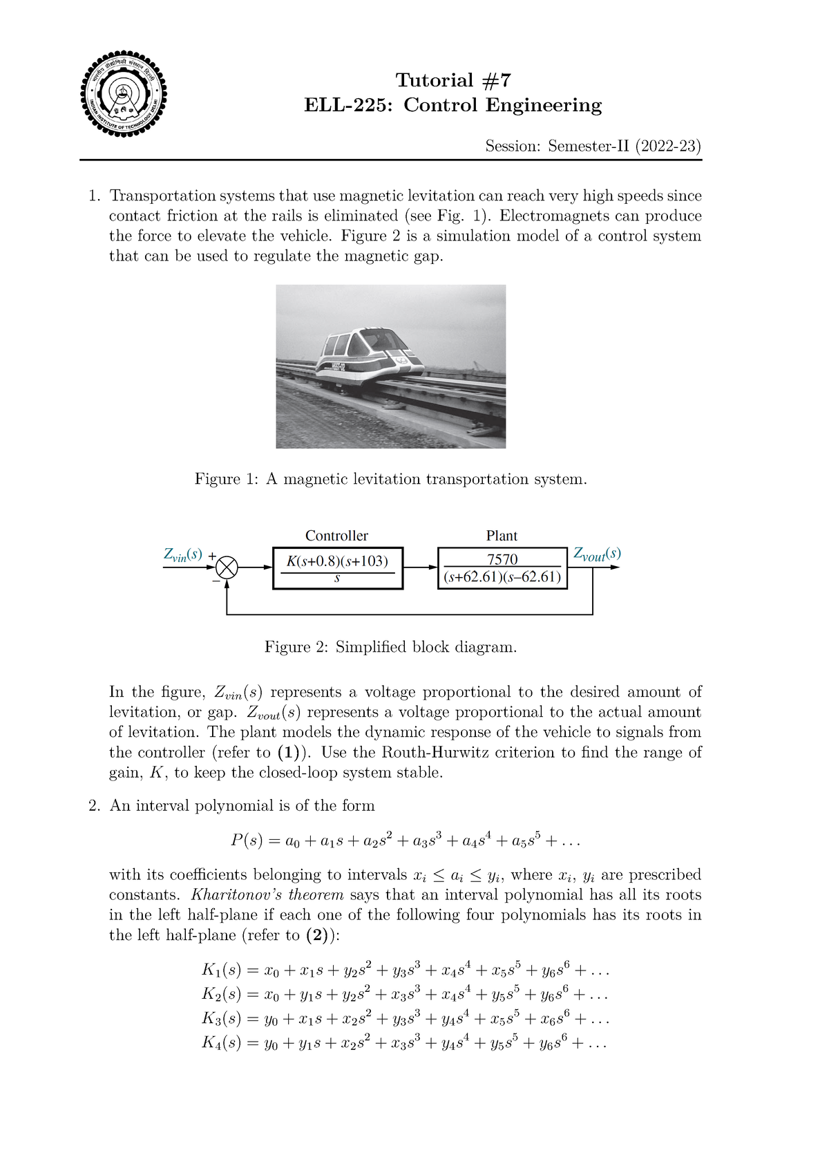 Tutorial 7 - Control Engineering - Tutorial ELL-225: Control ...