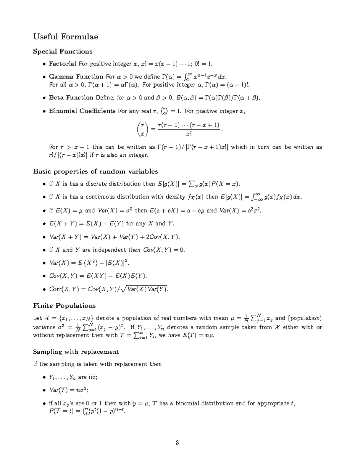 357811491 STAT2011 2017 exam formulae pdf - Useful Formulae Special ...