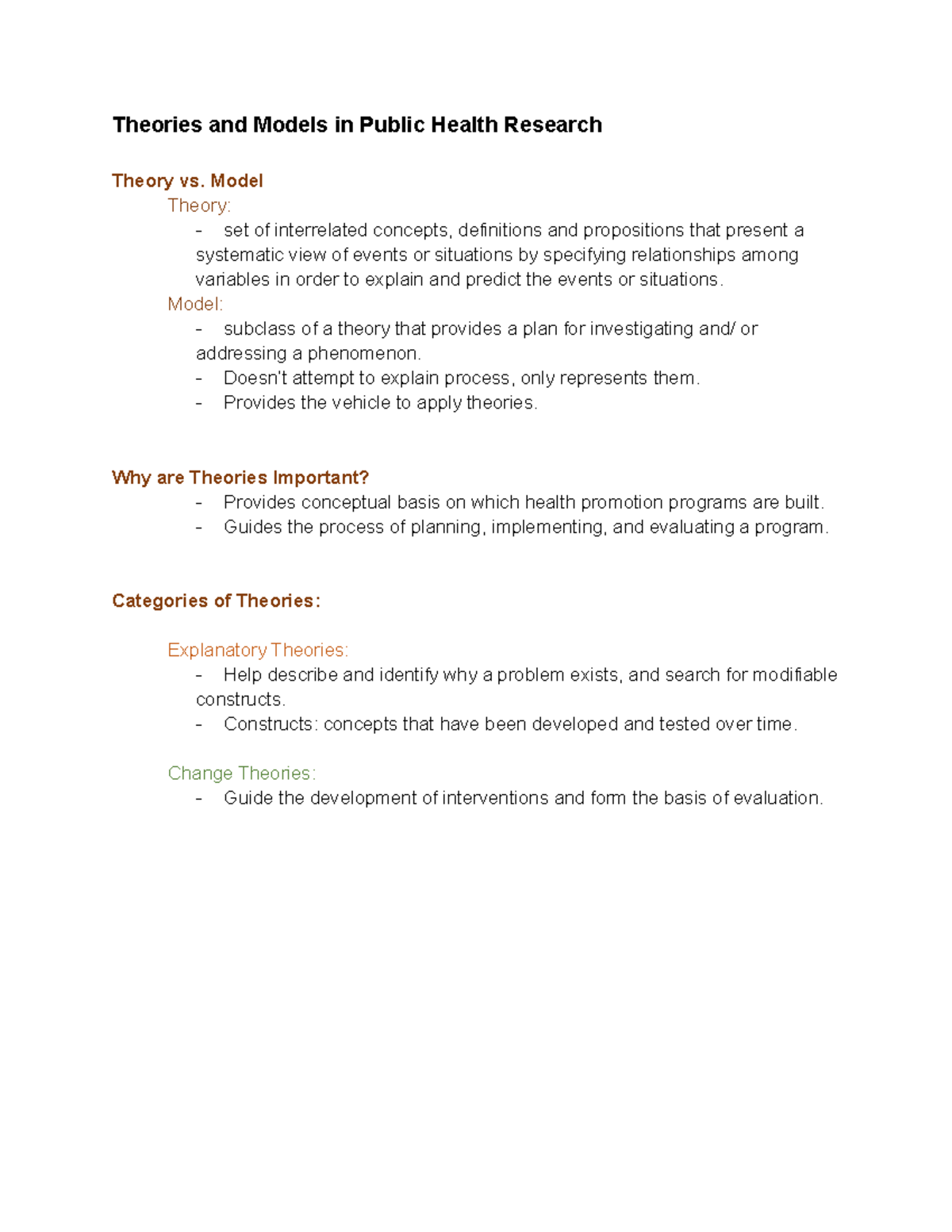Intro to Public Health Research - Theories and Models in Public Health ...