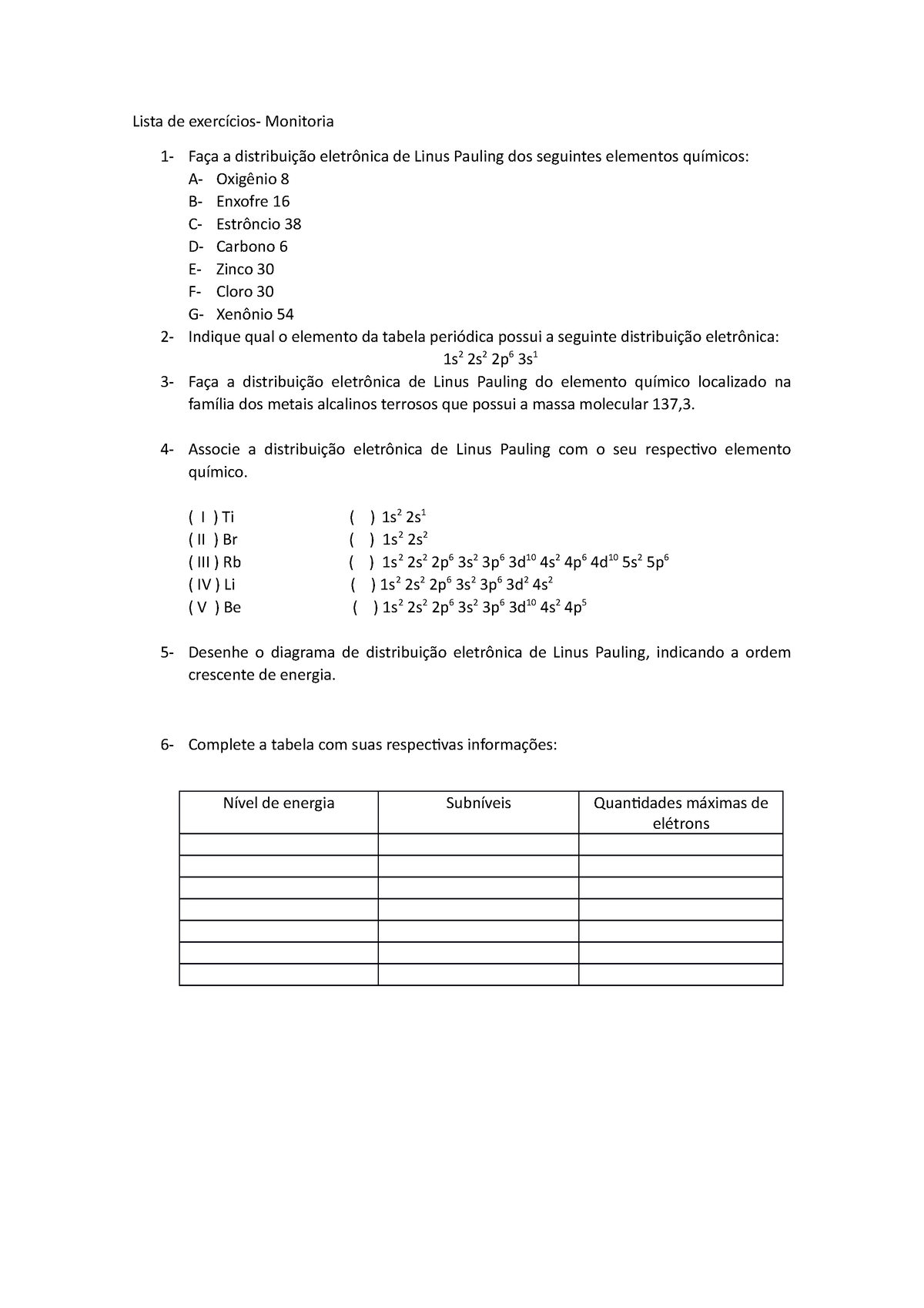 Lista De Exercícios 1 Ano (distribuição Eletrônica) - Lista De ...