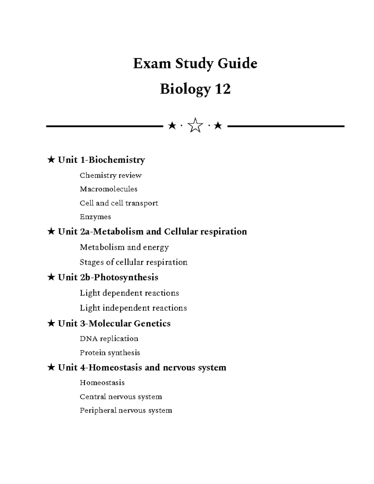 Complete Notes Biology 12 - Exam Study Guide Biology 12 ───────── ⋆⋅☆⋅⋆ ...