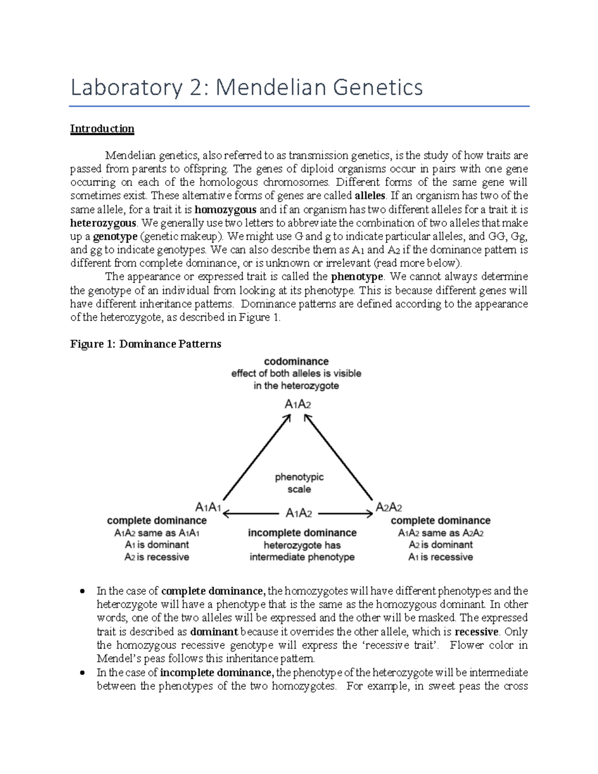 2 Mendelian Laboratory 2 Mendelian Introduction