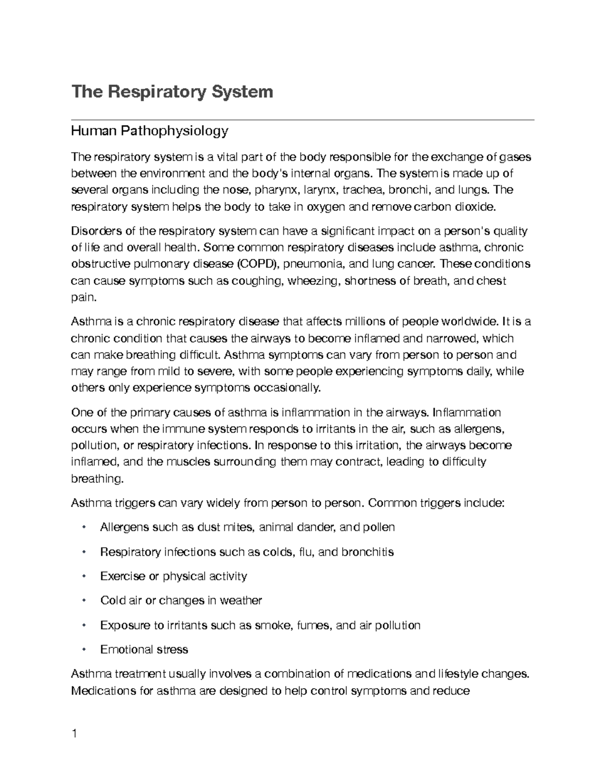 The Respiratory System Summary - The Respiratory System Human ...