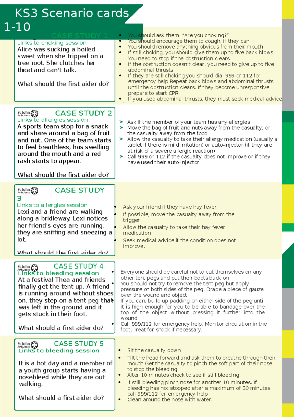 Ks3 case studies and first aid scenario card answers general topics