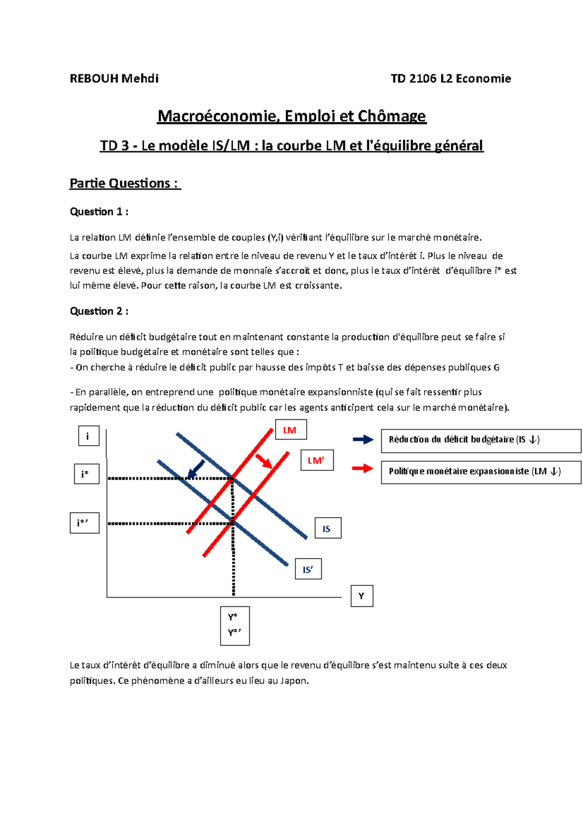 TD- Macro-3 - Cours Eco - REBOUH Mehdi TD 2106 L2 Economie ...