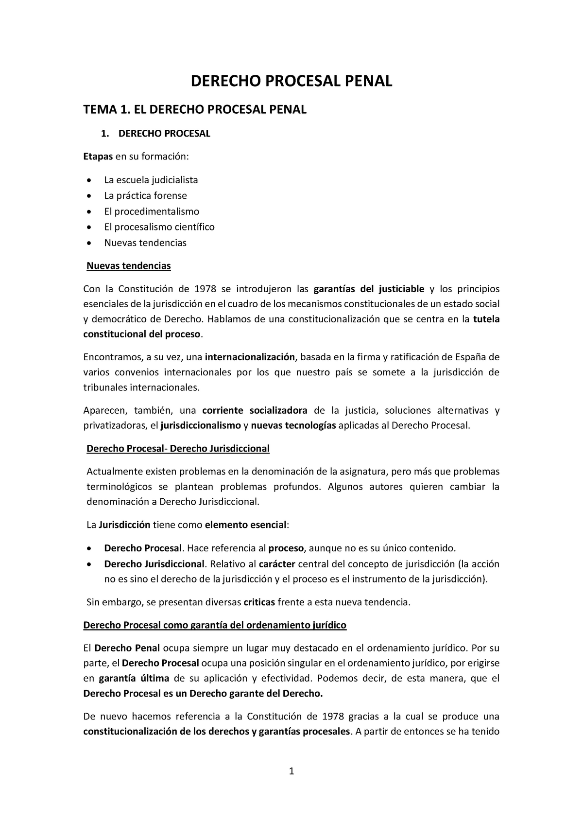 Derecho Procesal Penal - DERECHO PROCESAL PENAL TEMA 1. EL DERECHO ...