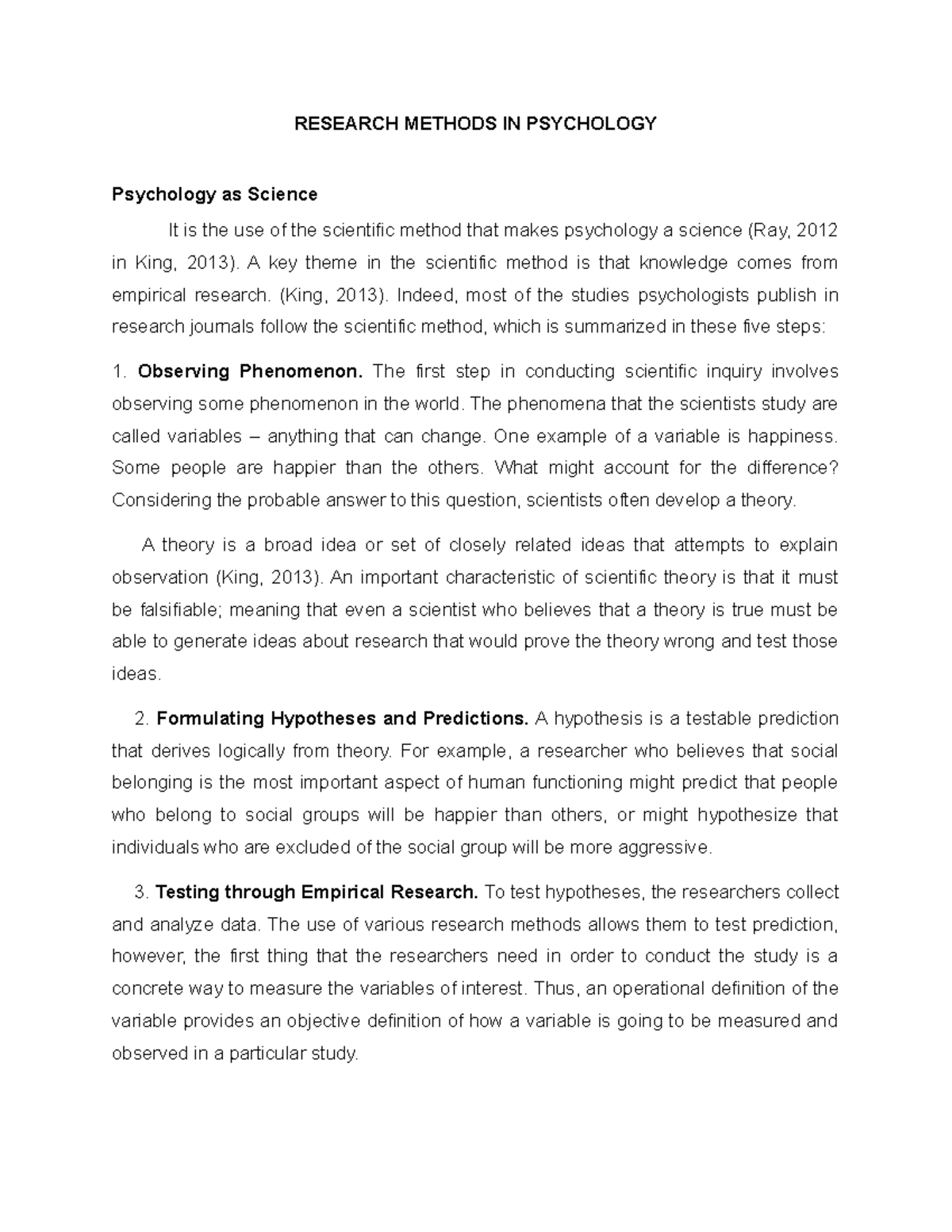 Lecture Notes - General Psychology [ Research Methods IN Psychology ...