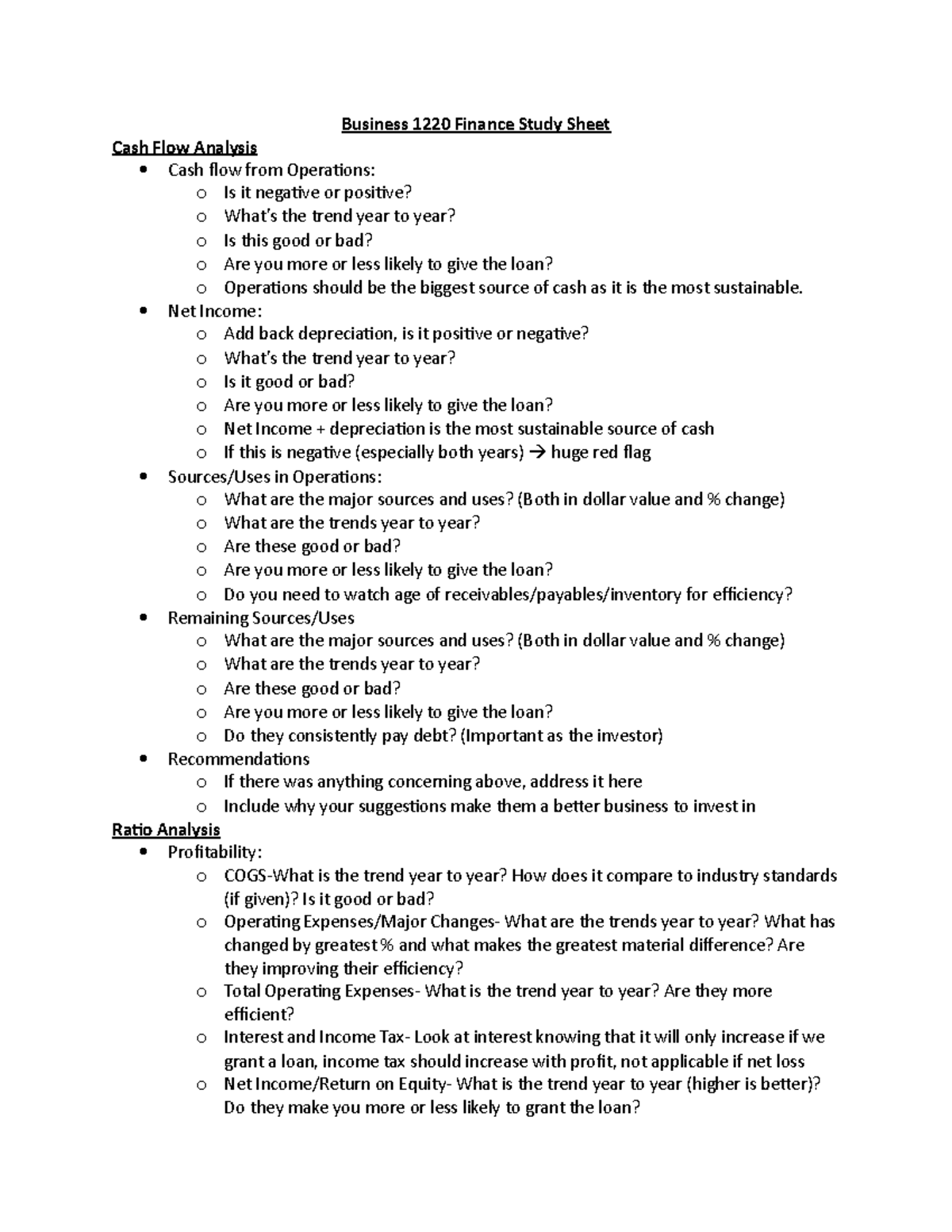 Business 1220 Finance Study Sheet - Business 1220 Finance Study Sheet ...