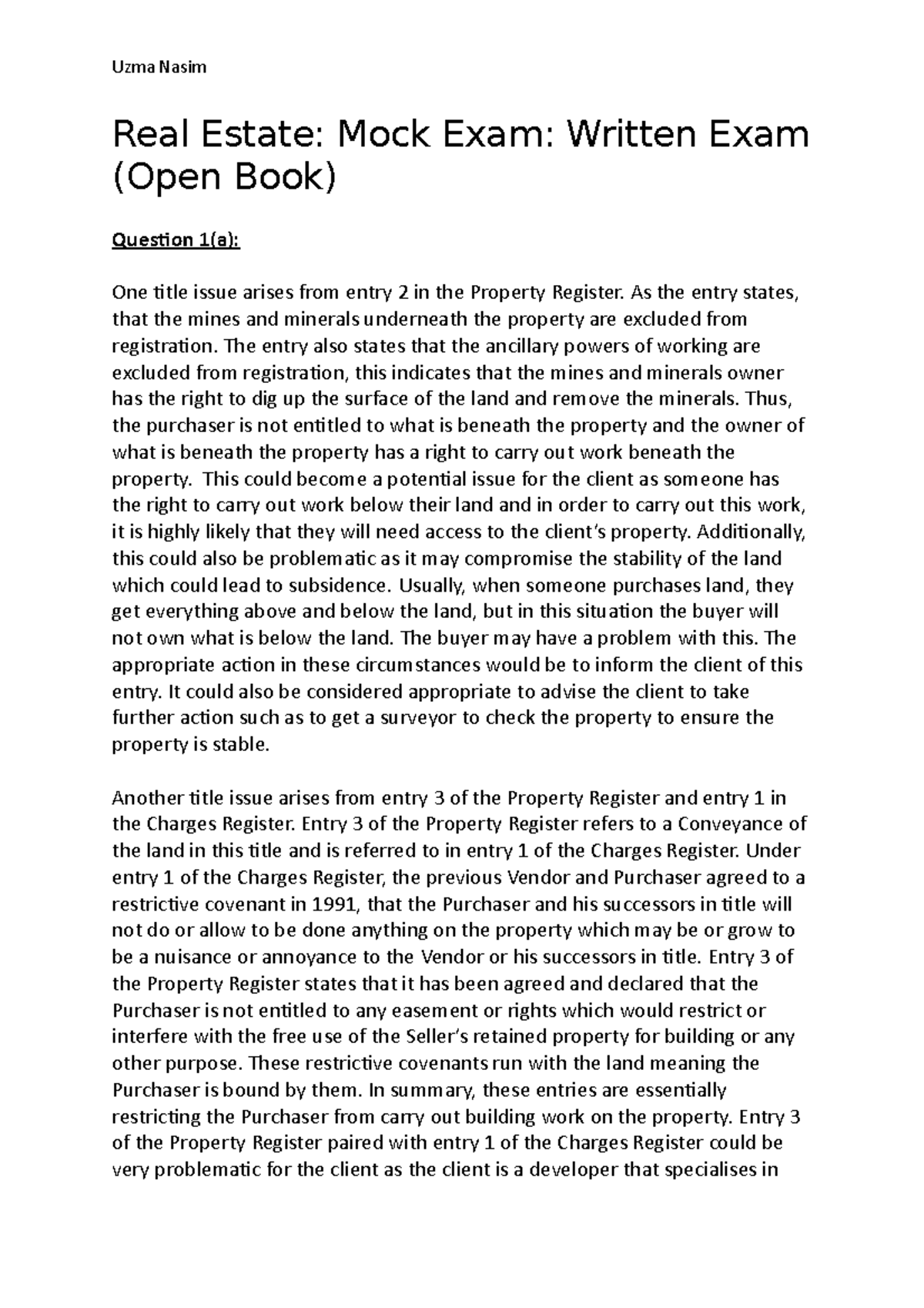 Real Estate Written Mock Exam Real Estate Mock Exam Written Exam