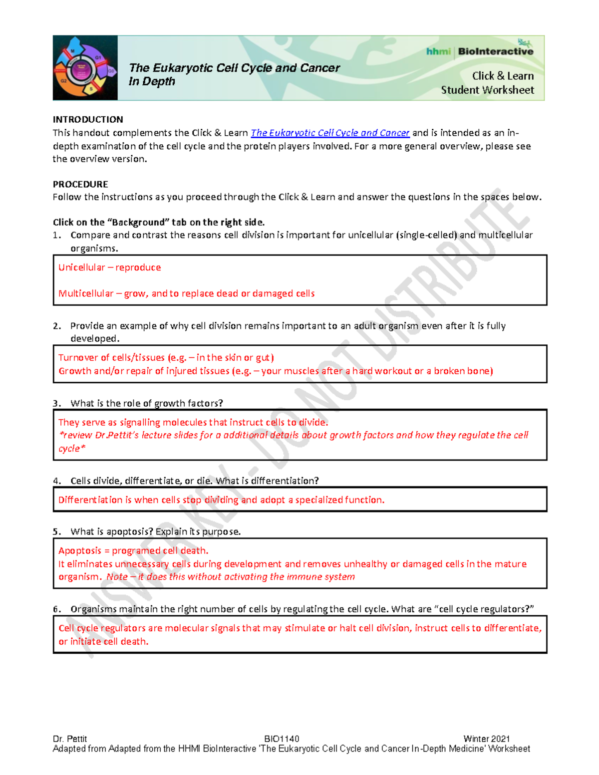 Topic 6 Eukaryotic Cell Cycle And Cancer Exploration Worksheet Answer Key - Dr. Pettit Bio1140 - Studocu