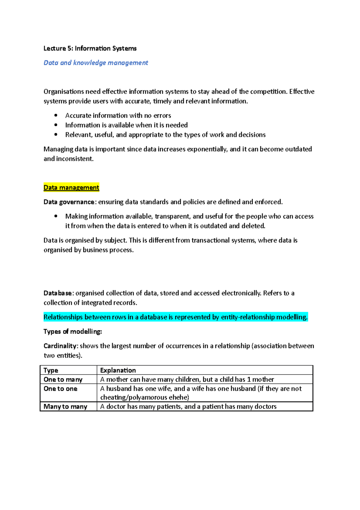 Lecture 5 information systems data and knowledge management - Lecture 5 ...