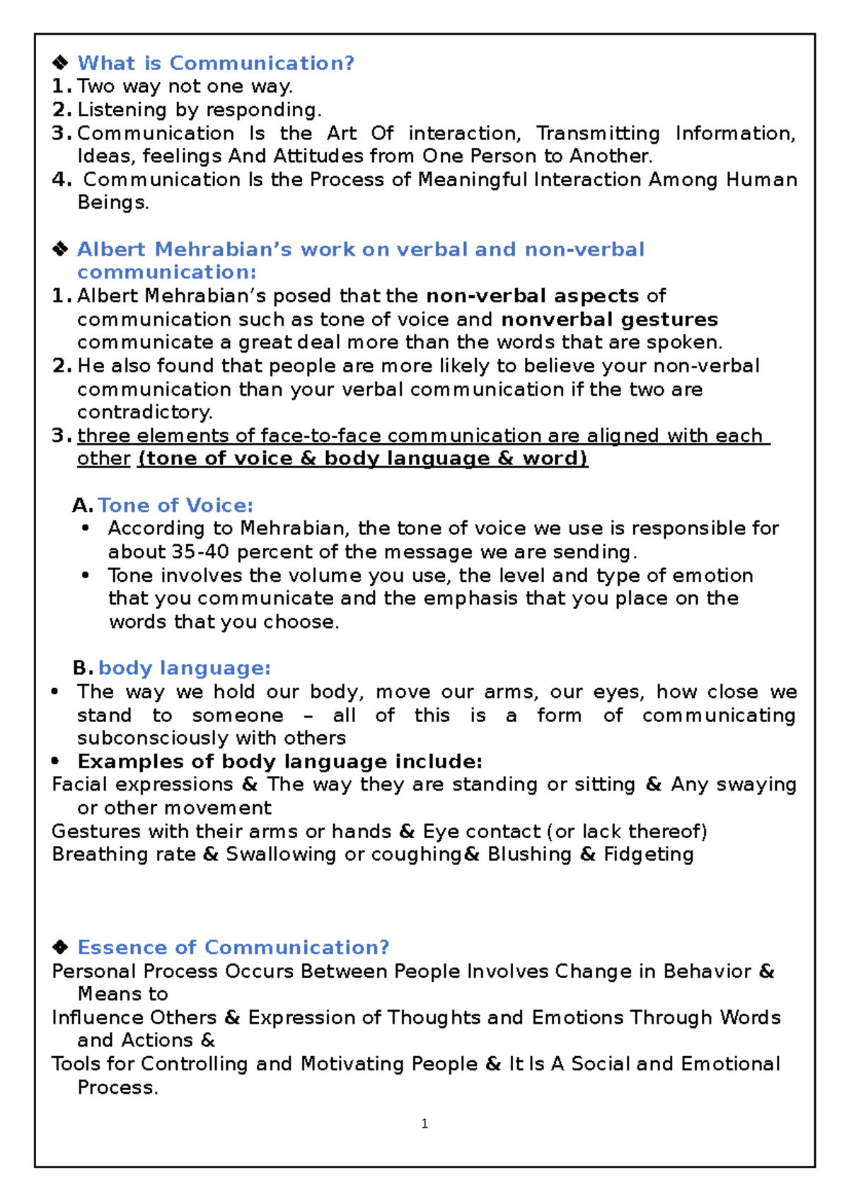 Chapter 1 - Lecture notes 3 - What is Communication? 1. Two way not one ...
