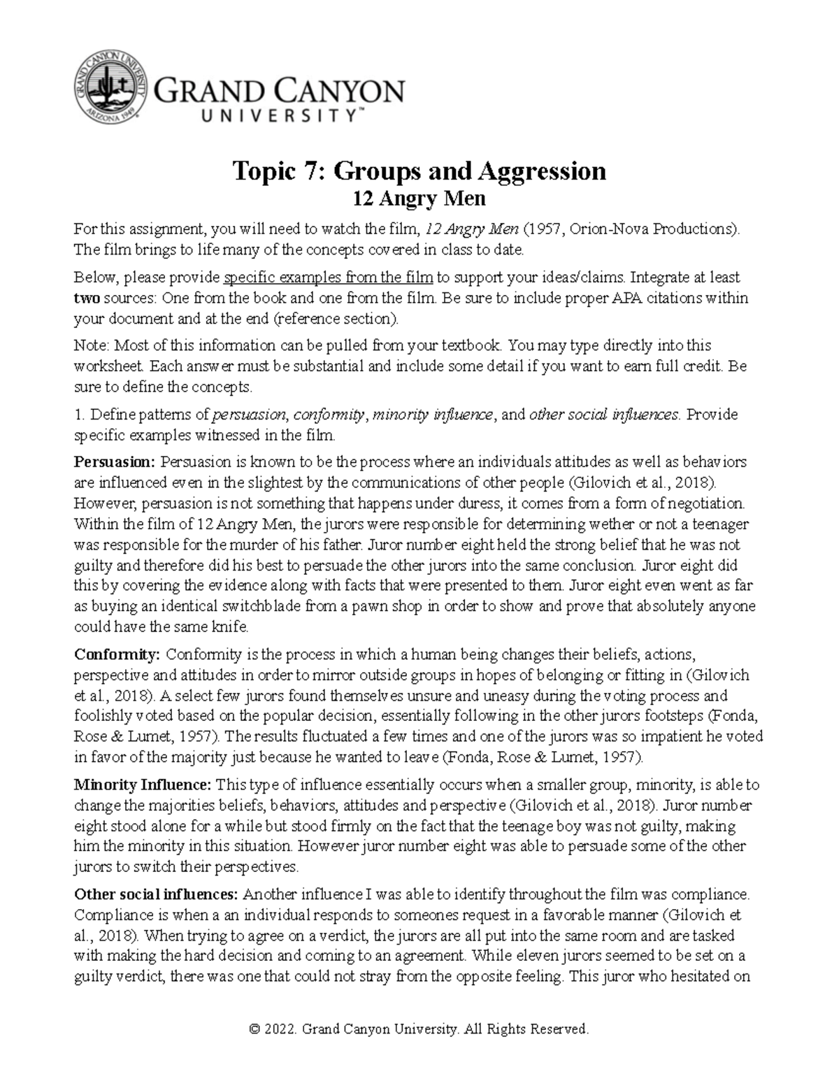 12Angry Men - Assignment in class - Topic 7: Groups and Aggression 12 ...