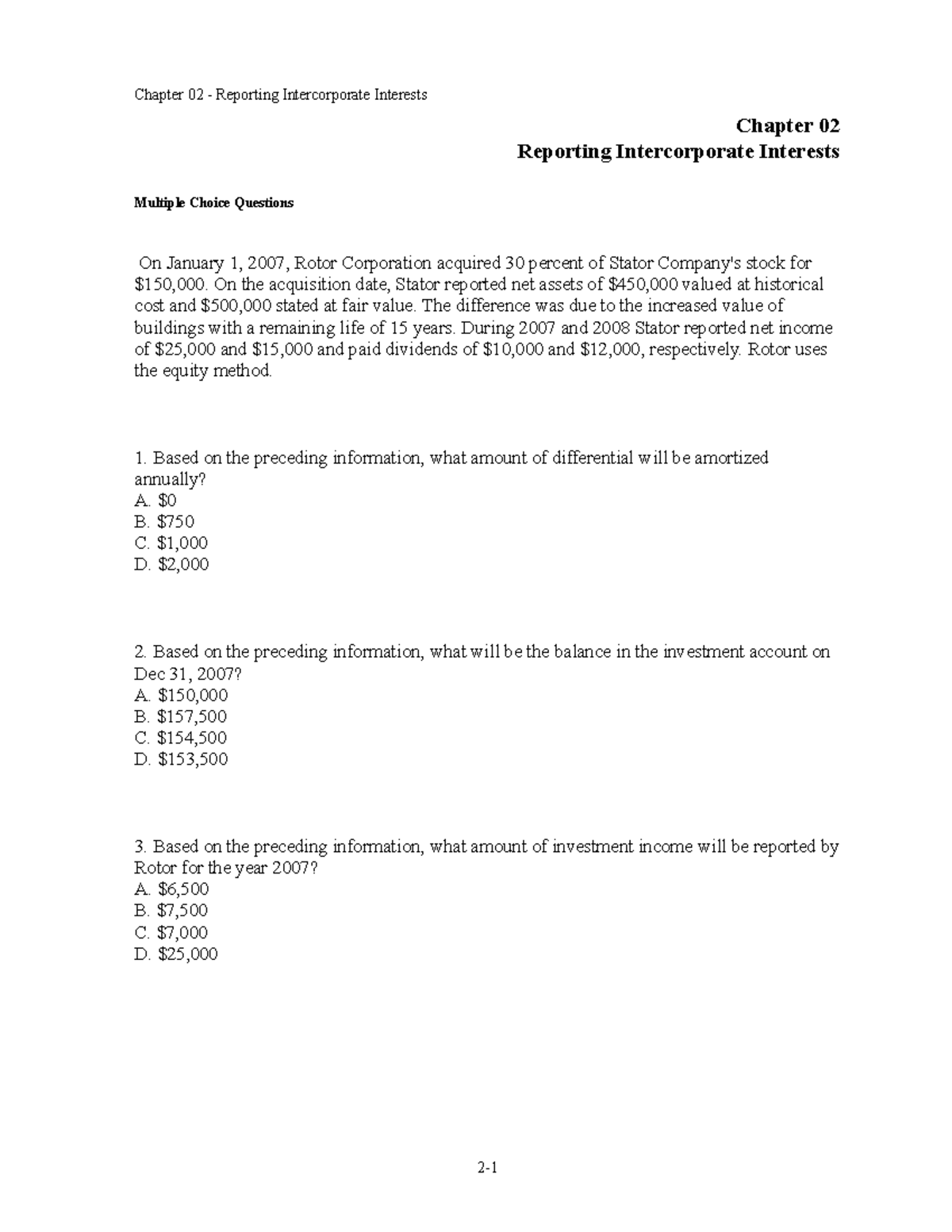 94912881 Advanced Accounting Baker Test Bank Chap002 - Chapter 02 ...