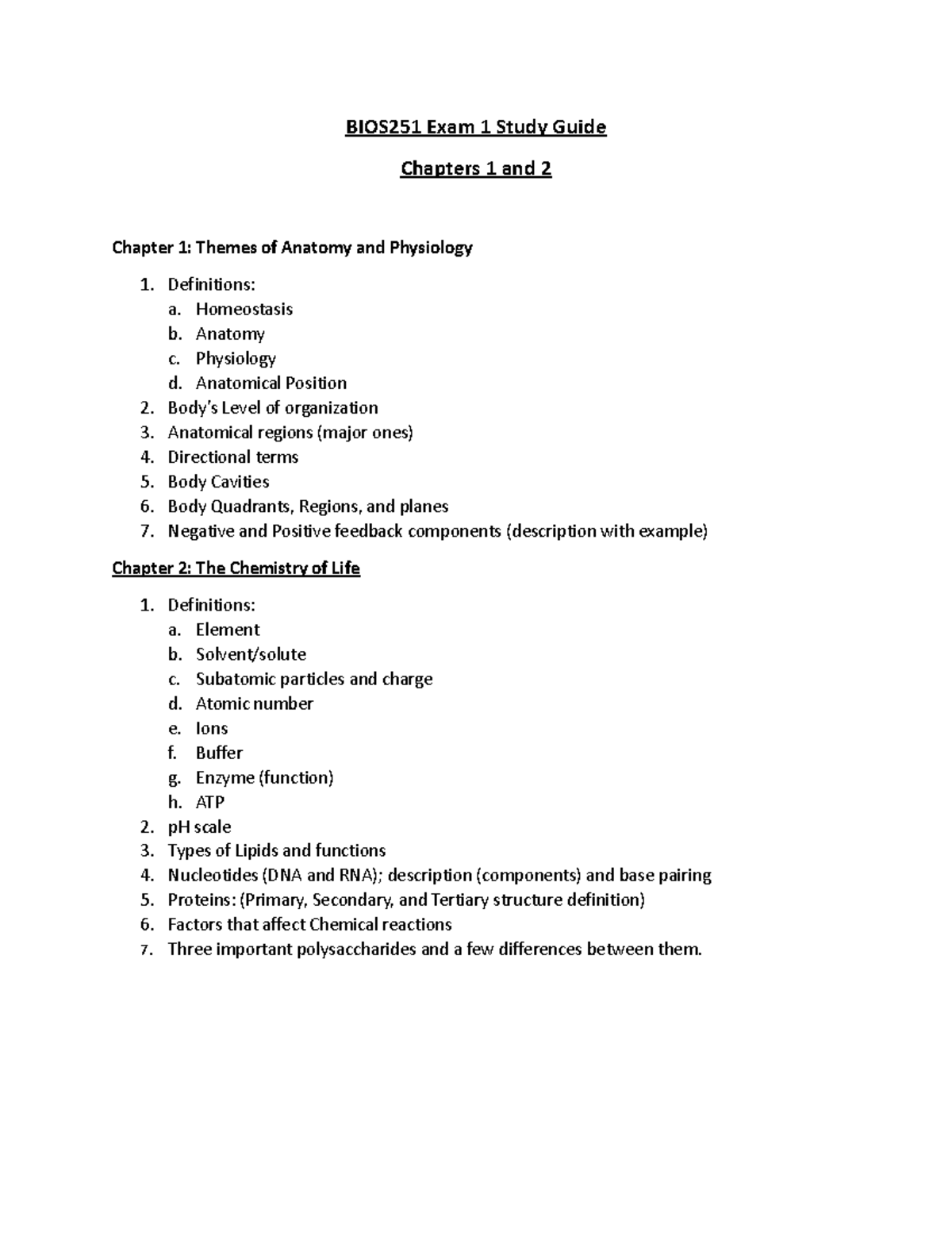 BIOS251 Exam 1 Instructor's Study Guide (4) (2) - BIOS251 Exam 1 Study ...