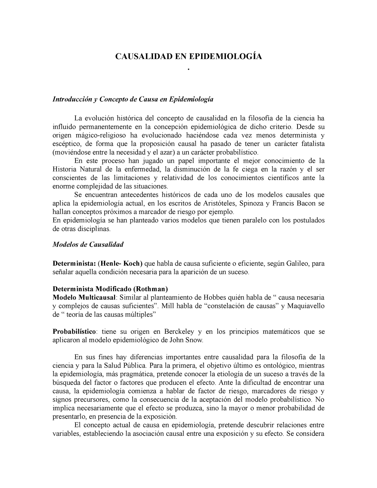 Taller Causalidad adolfo rodriguez - CAUSALIDAD EN EPIDEMIOLOGÍA .  Introducción y Concepto de Causa - Studocu