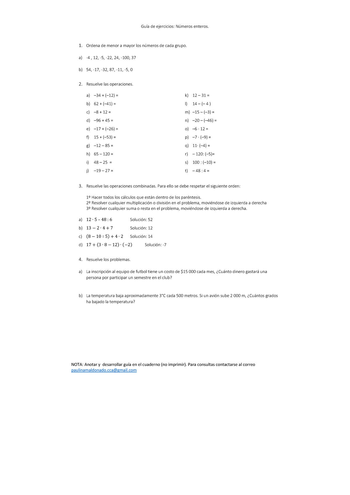 17 Mayo - test rápido - Paes - Guía de ejercicios: Números enteros. 1 ...